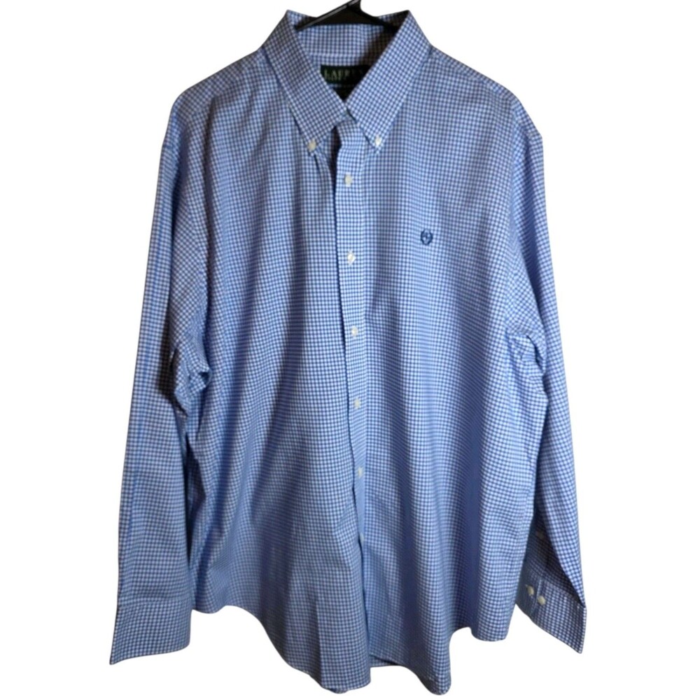 Lauren Ralph Lauren Non Iron Button Down Shirt Men's Size 17.5 Gingham Check XL
